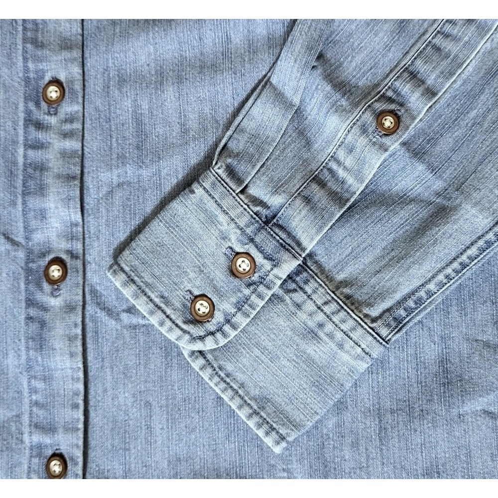 UNTUCKit 2 NWOT Cotton‎ Chambray Blue 2 Pockets Button-Up Shirt ALLEANZA - Picture 6 of 10